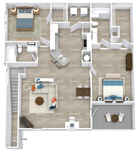 Floor plan for 2 beds, 2 baths, 1151 sqft